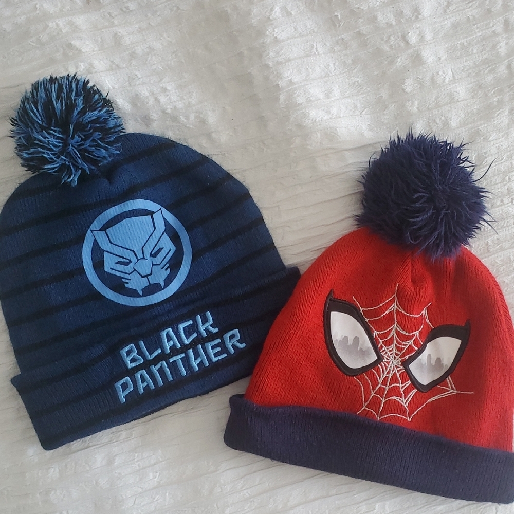 Marvel Kids Beanie Hat Set – Black Panther & Spider-Man Pom Hats (2 Pack)